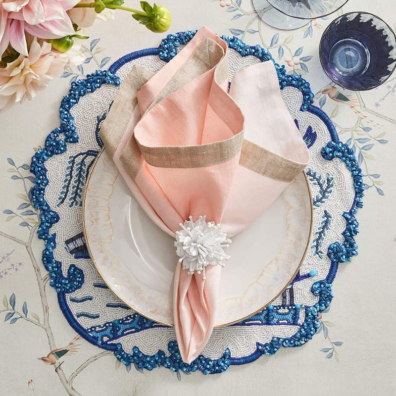 Spring floral table setting with white Starburst napkin ring, delicate and radiant accent