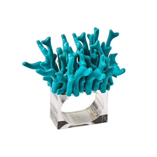 Amalfi Napkin Ring in Turquoise by Kim Seybert, front view on white background