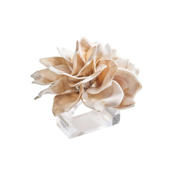Ivory Dahlia Napkin Ring by Kim Seybert, floral table accessory sold by Amiramour