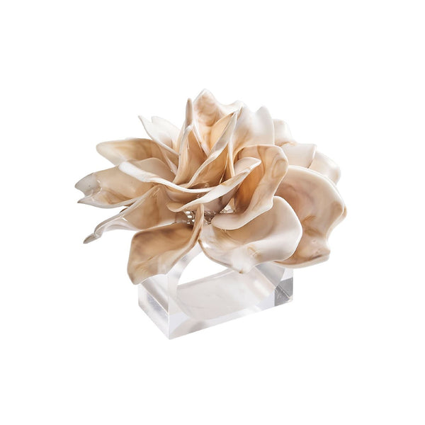 Ivory Dahlia Napkin Ring by Kim Seybert, floral table accessory sold by Amiramour
