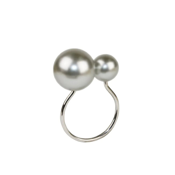 Pearl napkin ring in grey and silver by Kim Seybert, polished bead design available at Amiramour