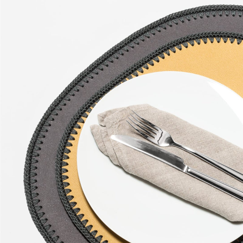 Oval Placemat 'Rochelle' Leather in Graphite & Crochet Border by Pigment France