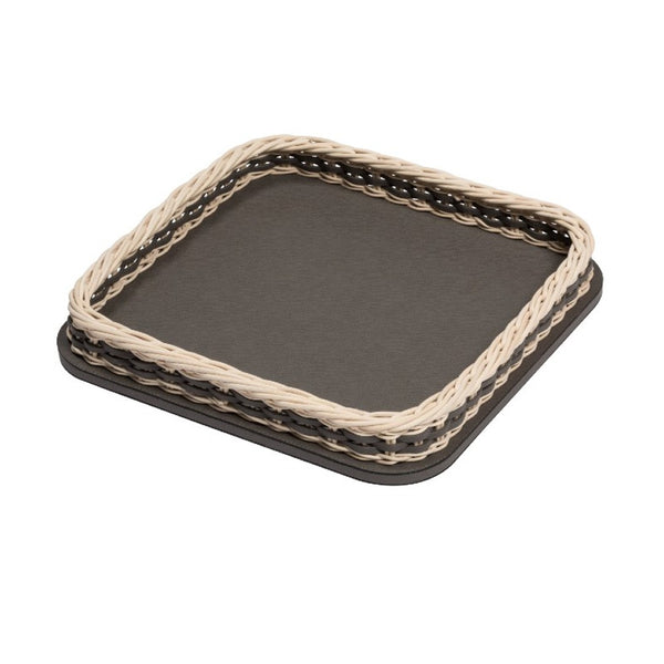 Square Leather & Rattan Tray 'Orsay' Mini in Moka by Pigment France