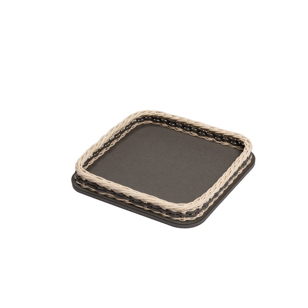 Square Leather & Rattan Tray 'Orsay' Mini in Moka by Pigment France
