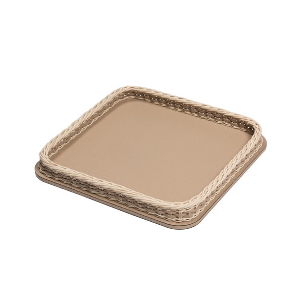 Square Leather & Rattan Tray 'Orsay' in Cappuccino by Pigment France