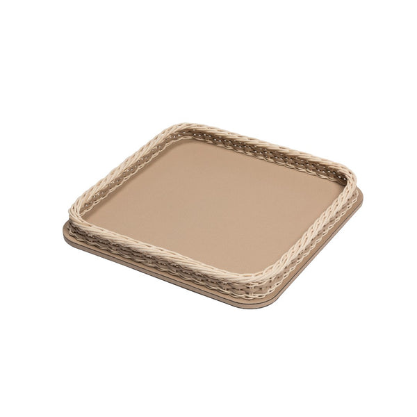 Square Leather & Rattan Tray 'Orsay' in Cappuccino by Pigment France