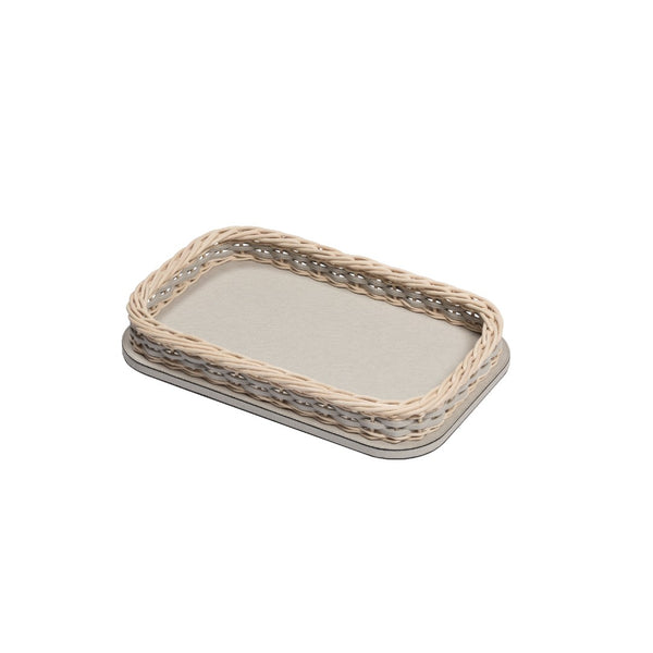 Rectangular Leather & Rattan Tray 'Orsay', Mini in Light Grey by Pigment France