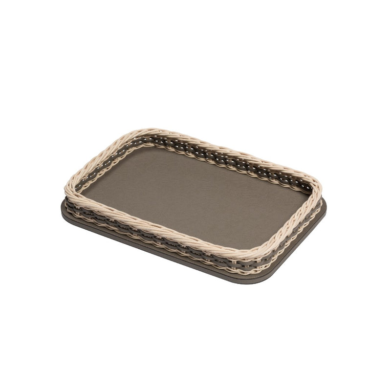 Rectangular Leather & Rattan Tray 'Orsay' in Smoke, Small by Pigment France