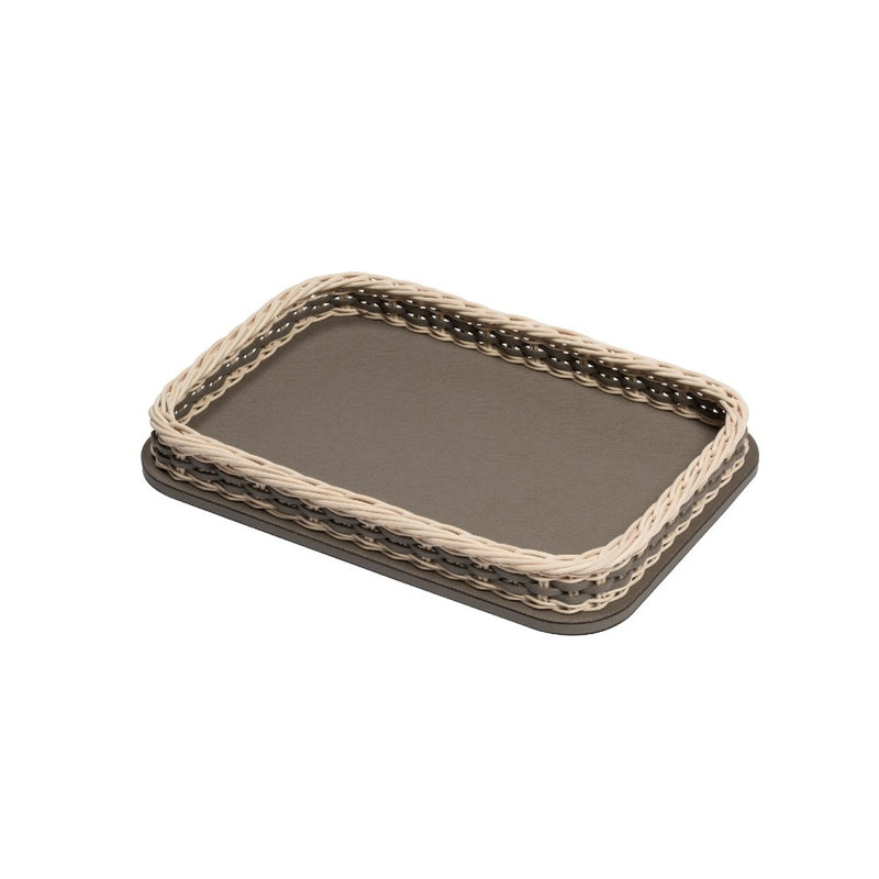 Rectangular Leather & Rattan Tray 'Orsay' in Smoke, Small by Pigment France