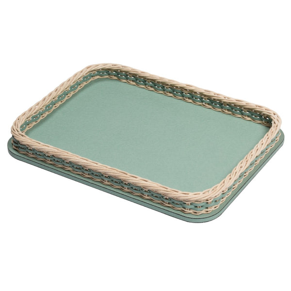Rectangular Leather & Rattan Tray 'Orsay' in Mint by Pigment France