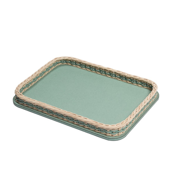 Rectangular Leather & Rattan Tray 'Orsay' in Mint by Pigment France