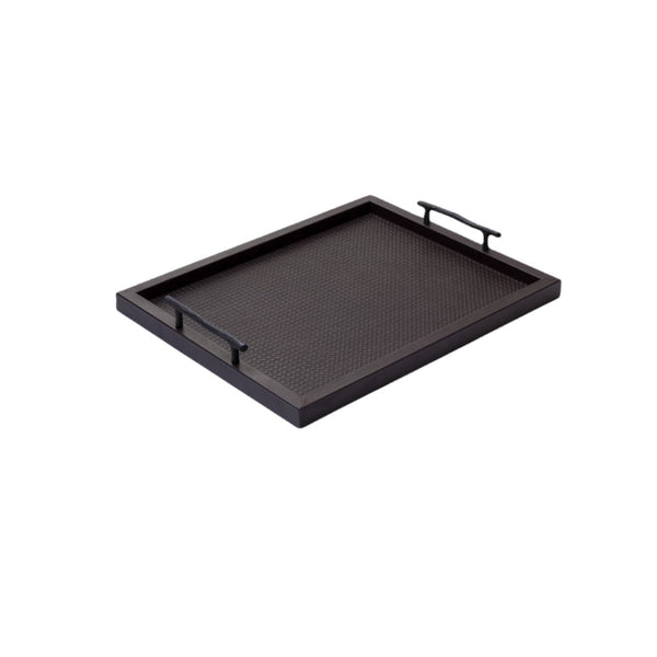 Rectangular Leather Tray 'Chaumont' Vienna Pattern with Handles, Large by Pigment France