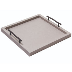 Square Leather Tray with Handles 'Chaumont' in Light Grey by Pigment France