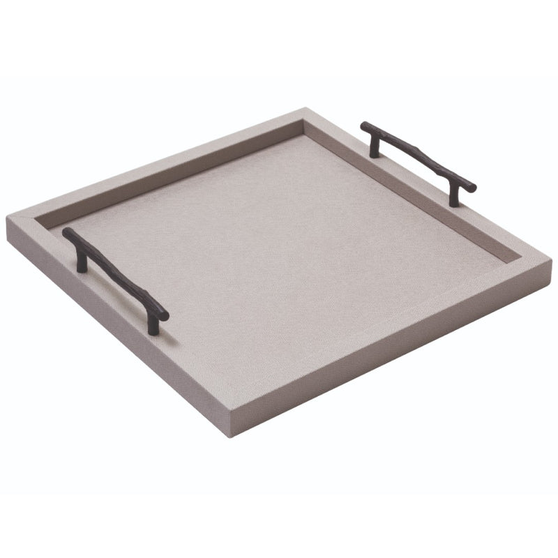 Square Leather Tray with Handles 'Chaumont' in Light Grey by Pigment France