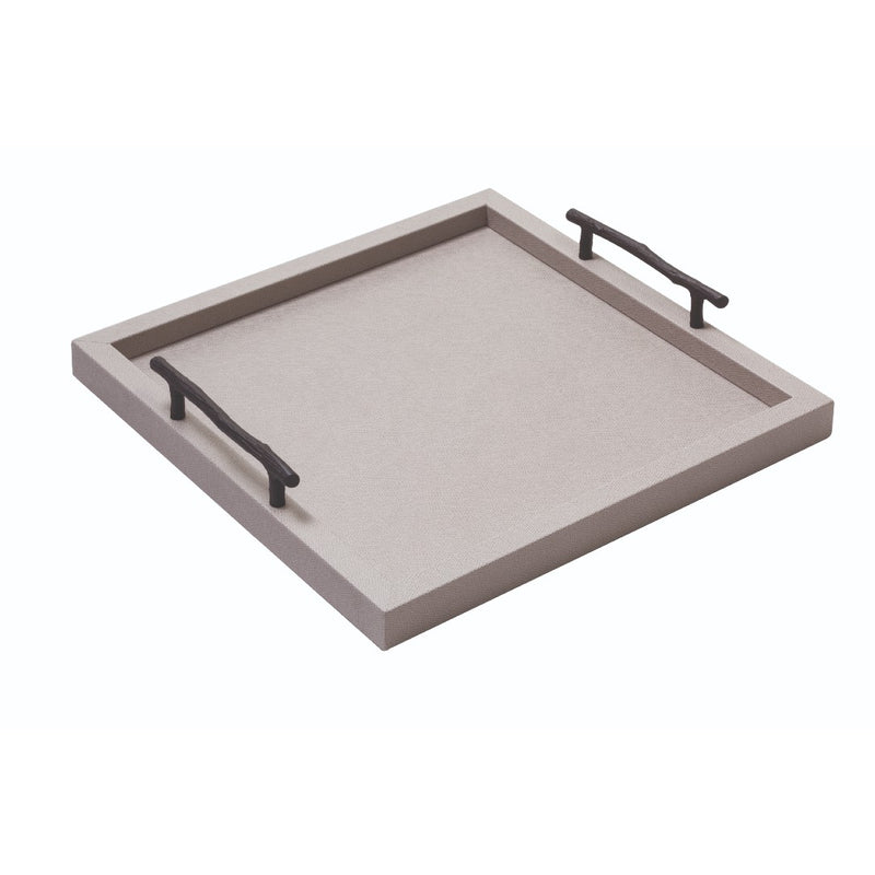 Square Leather Tray with Handles 'Chaumont' in Light Grey by Pigment France
