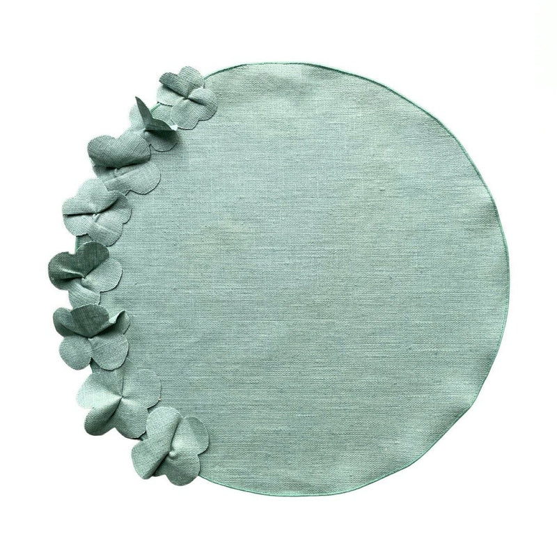 Round Linen Placemat 'Flowers of Linen' in Sage Green by Giardino Segreto