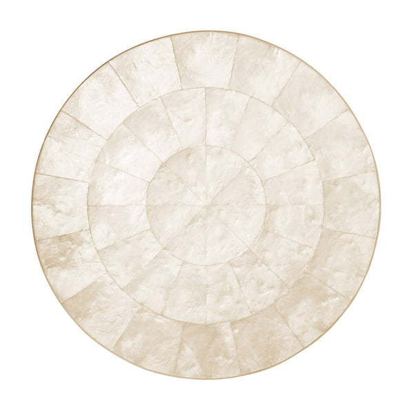 Natural Capiz shell round placemat with pearlescent finish by Kim Seybert.