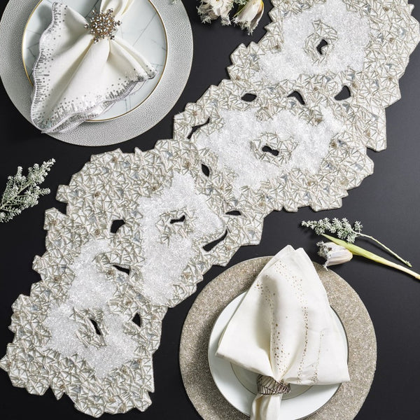 Frost Table Runner in Silver and Crystal by Kim Seybert