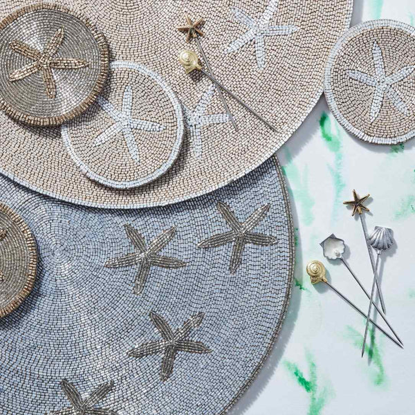 Starfish Beaded Placemat in Silver by Joanna Buchanan - Set of 4