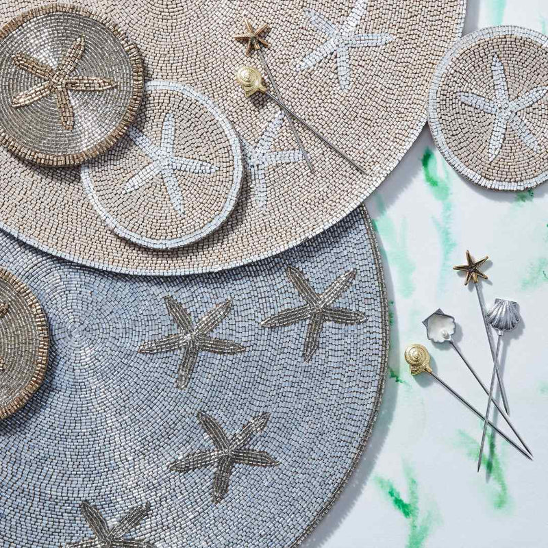 Starfish Beaded Placemat in Silver by Joanna Buchanan
