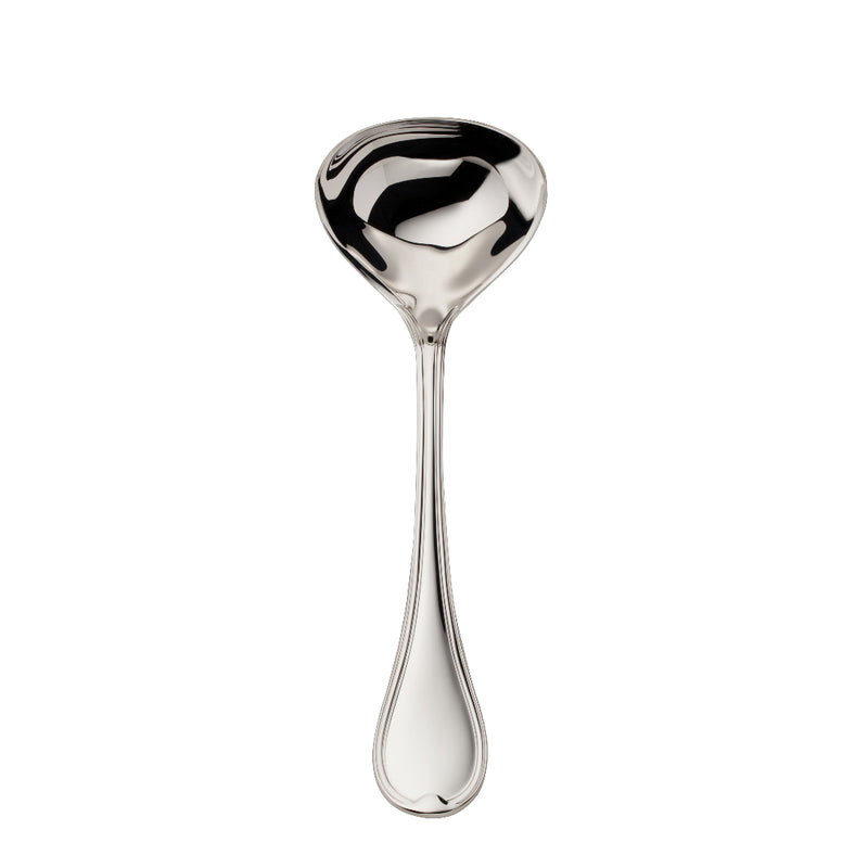 Classic-Faden silver-plated sauce ladle by Robbe & Berking with wide rounded bowl.