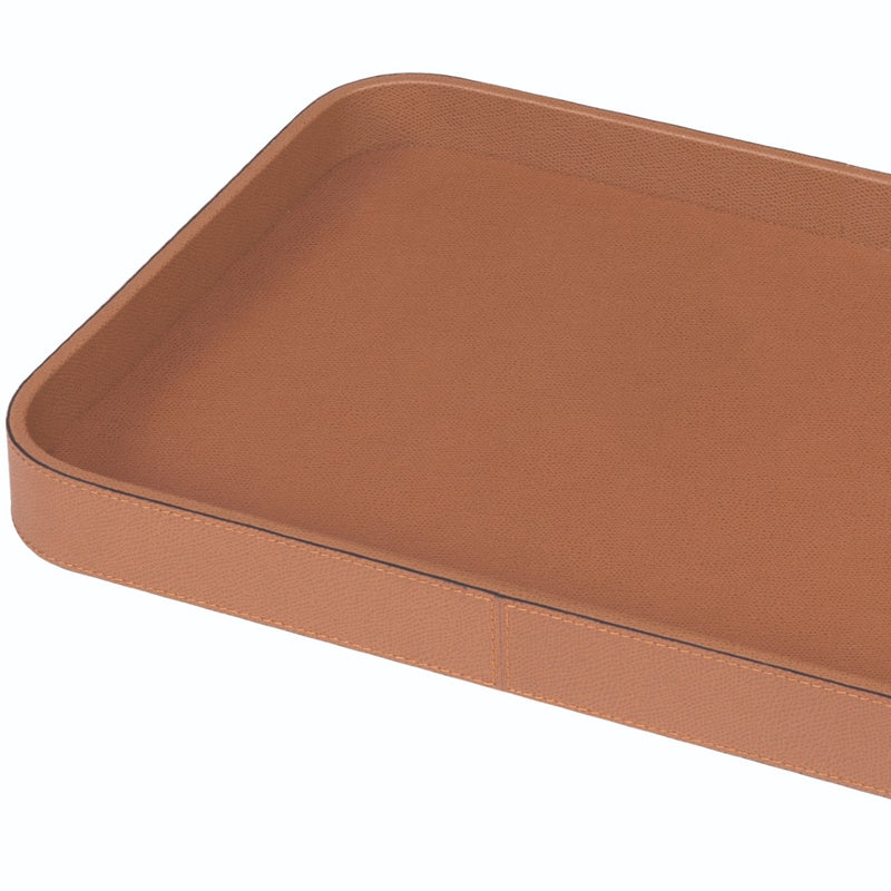 Rectangular Leather Tray "Polo" in Siena Brown, H 4cm, Small by Giobagnara