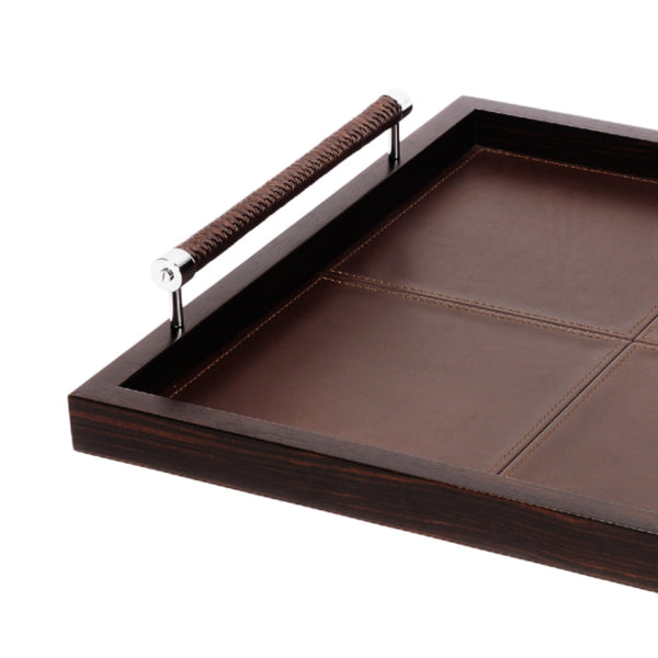 Square Leather Tray 'Diana' with Macassar Ebony Frame and Leather Handles by Riviere