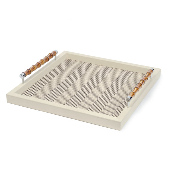 Square Leather Tray ‘Frida’ Ivory with Bamboo Handles | Riviere