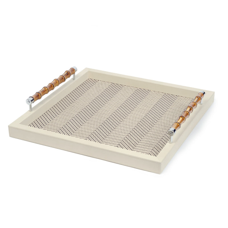 Square Leather Tray ‘Frida’ Ivory with Bamboo Handles | Riviere