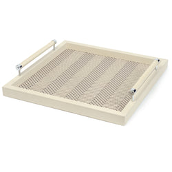 Square Leather Tray 'Diana' with Herringbone Waxed Cotton Lining in Ivory by Riviere