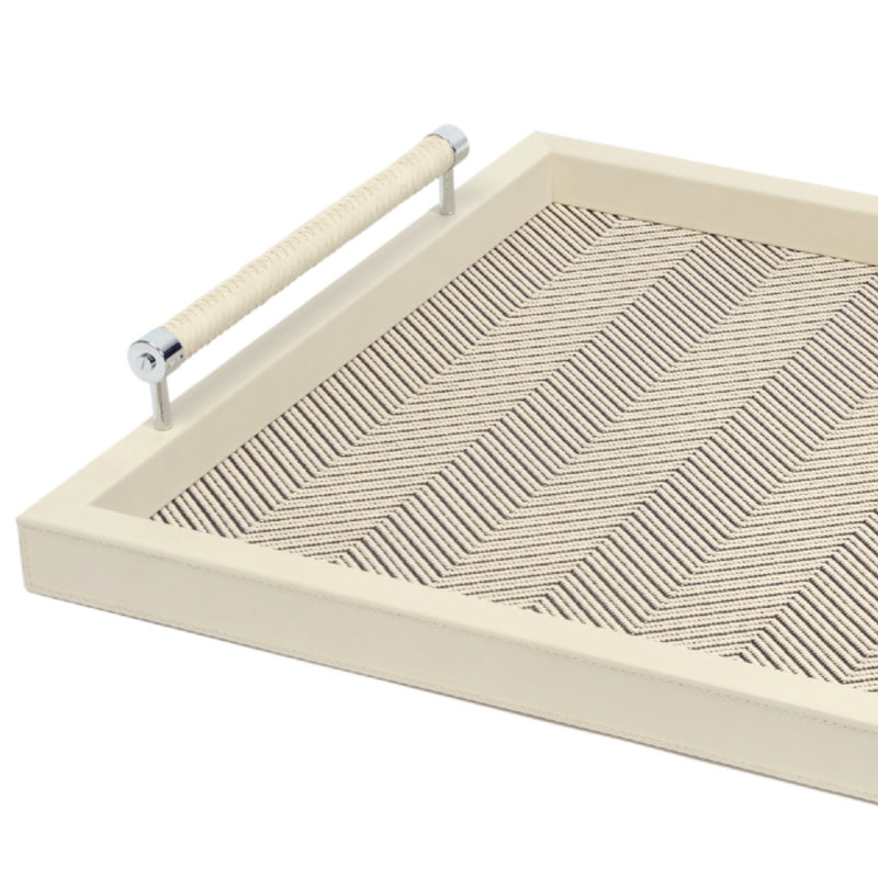 Square Leather Tray 'Diana' with Herringbone Waxed Cotton Lining in Ivory by Riviere