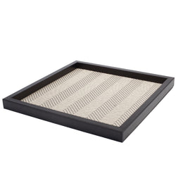 Square Valet Leather Tray 'Febe' with Herringbone Waxed Cotton in Black, Large by Riviere