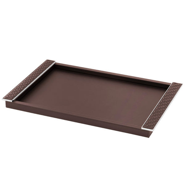Rectangular Leather Tray 'Circe' with Braided Leather Handles in Brown and Chrome, Large by Riviere