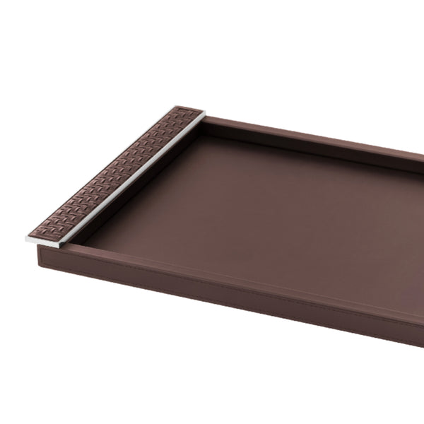 Rectangular Leather Tray 'Circe' with Braided Leather Handles in Brown and Chrome, Large by Riviere