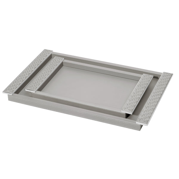 Rectangular Leather Tray 'Circe' with Braided Leather Handles in Grey and Chrome, Large by Riviere
