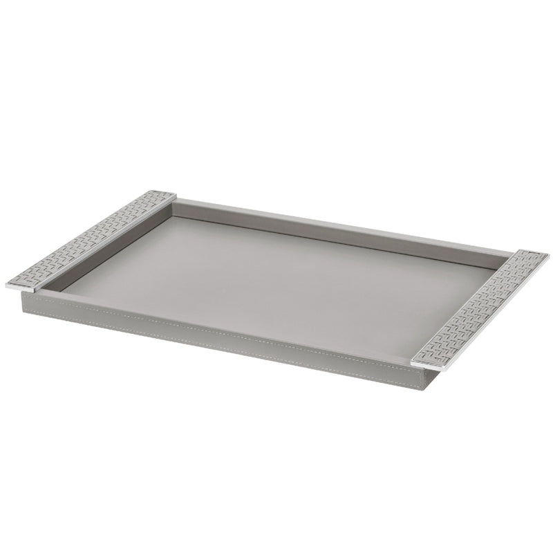 Rectangular Leather Tray 'Circe' with Braided Leather Handles in Grey and Chrome, Large by Riviere