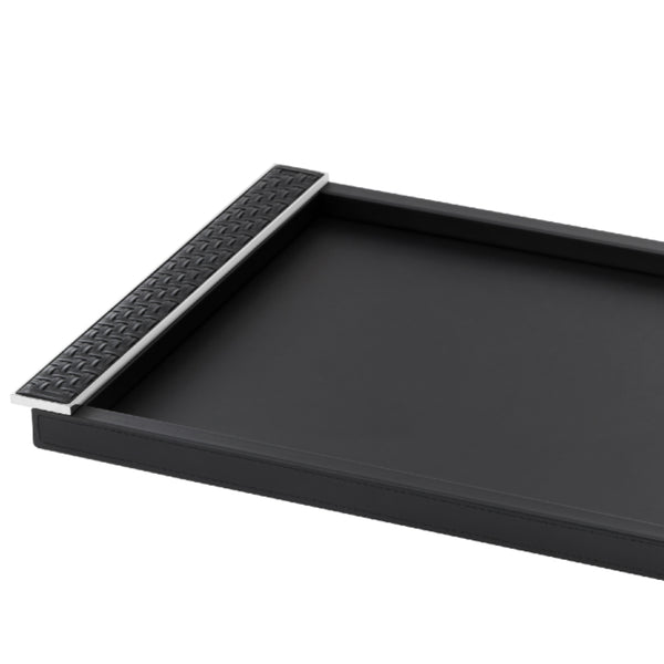 Leather Tray 'Circe' with Braided Leather Handles in Black and Chrome, Large by Riviere