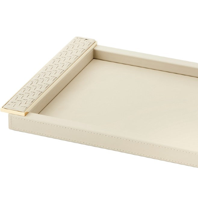 Rectangular Leather Tray 'Circe' with Braided Leather Handles in Ivory and Gold, Large by Riviere