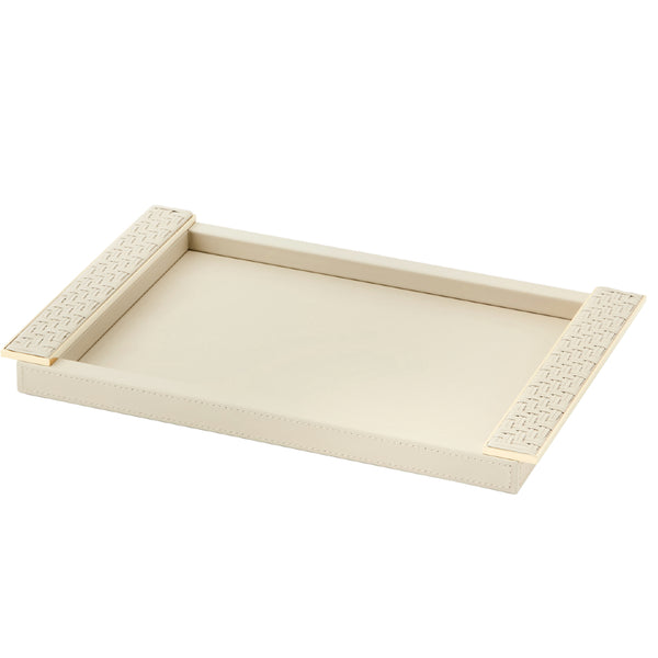 Rectangular Leather Tray 'Circe' with Braided Leather Handles in Ivory and Gold, Large by Riviere
