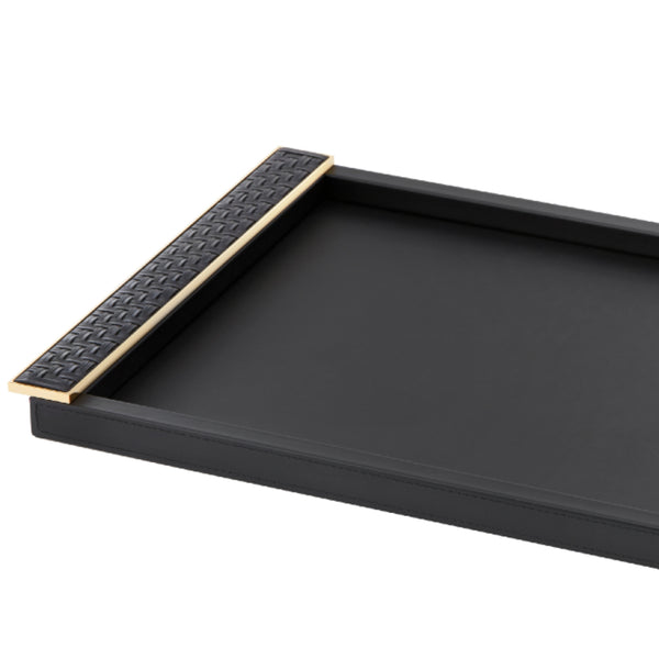 Rectangular Leather Tray 'Circe' with Braided Leather Handles in Black and Gold, Large by Riviere