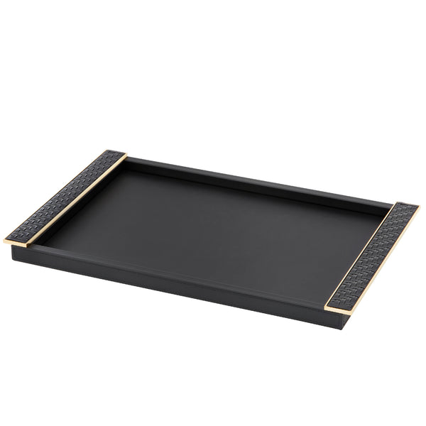 Rectangular Leather Tray 'Circe' with Braided Leather Handles in Black and Gold, Large by Riviere