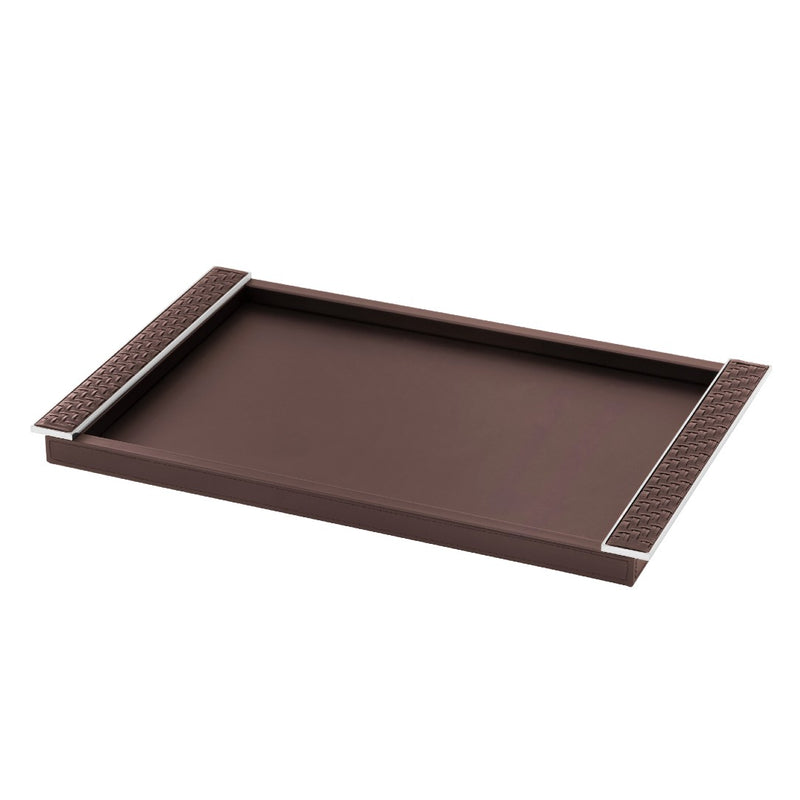 Rectangular Leather Tray 'Circe' with Braided Leather Handles in Brown and Chrome, Small by Riviere