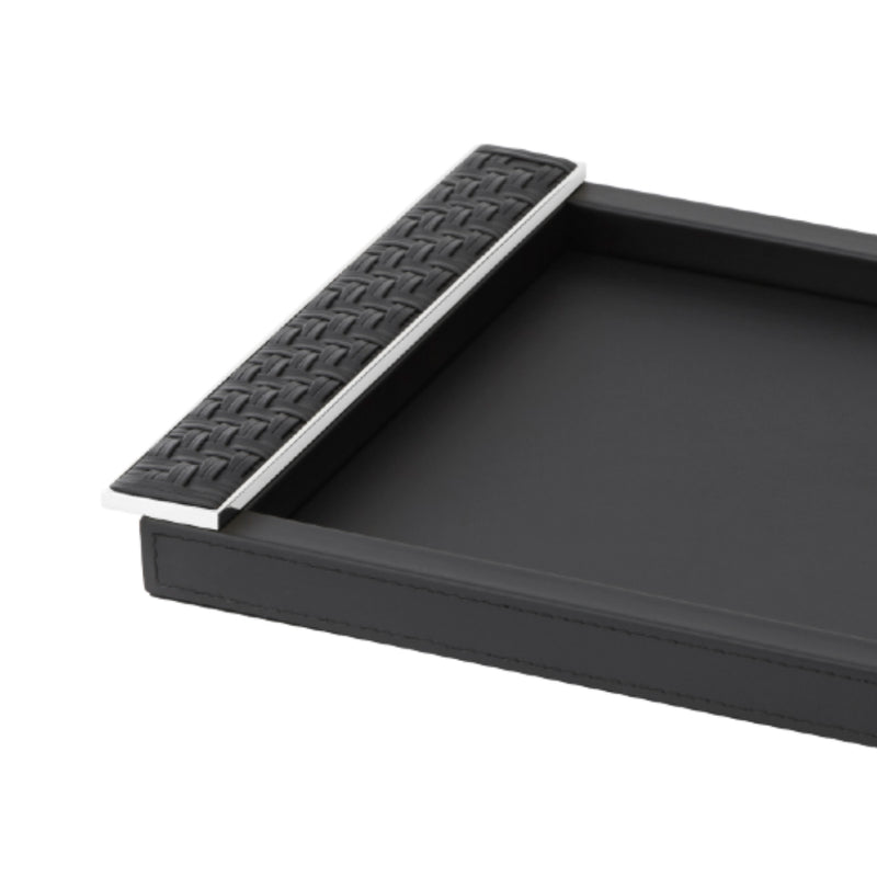 Rectangular Leather Tray 'Circe' with Braided Leather Handles in Black and Chrome, Small by Riviere