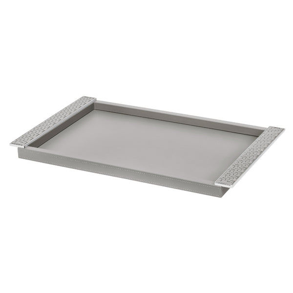 Rectangular Leather Tray 'Circe' with Braided Leather Handles in Grey and Chrome, Small by Riviere