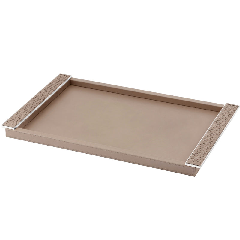 Rectangular Leather Tray 'Circe' with Braided Leather Handles in Taupe and Chrome, Large by Riviere