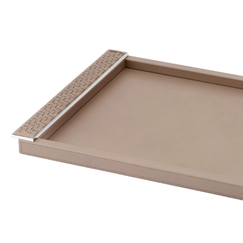Rectangular Leather Tray 'Circe' with Braided Leather Handles in Taupe and Chrome, Small by Riviere