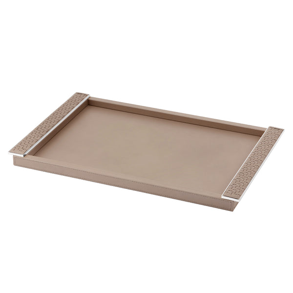 Rectangular Leather Tray 'Circe' with Braided Leather Handles in Taupe and Chrome, Small by Riviere