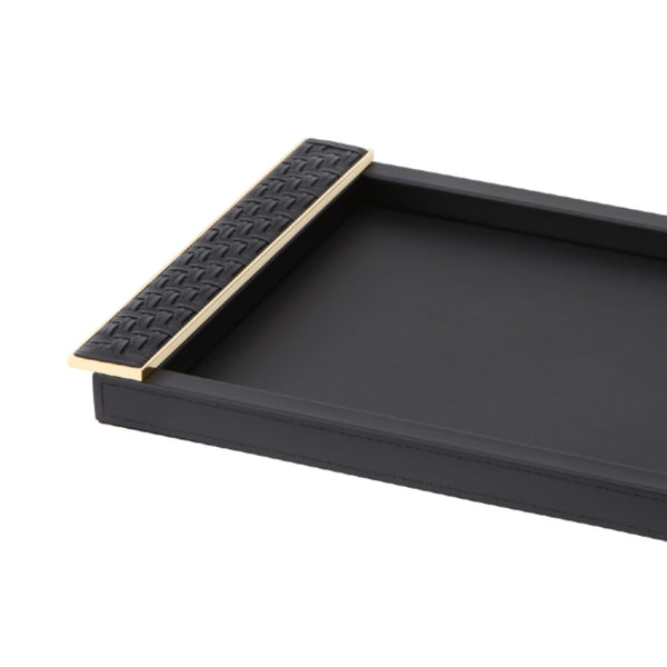 Rectangular Leather Tray 'Circe' with Braided Leather Handles in Black and Gold, Small by Riviere