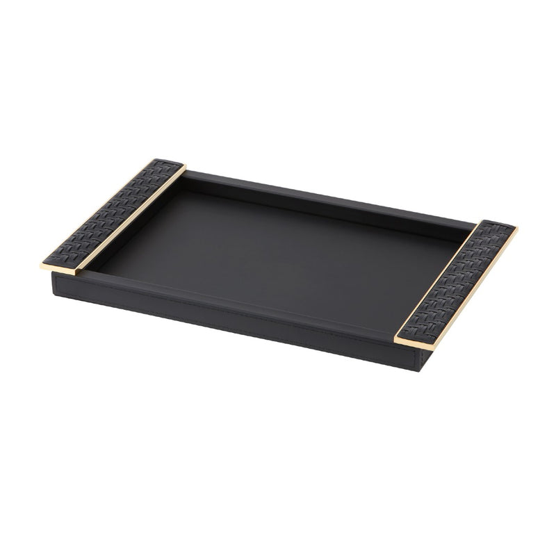 Rectangular Leather Tray 'Circe' with Braided Leather Handles in Black and Gold, Small by Riviere