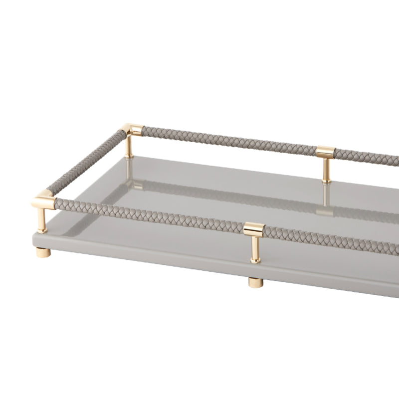 Rectangular Tray 'Thea' Lacquered in Grey with Gold Plated Details Large by Riviere
